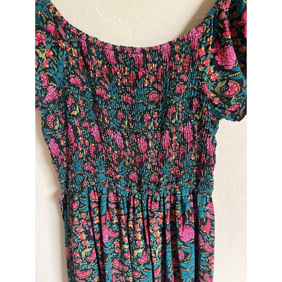 MARGAUX RIVIERA Black Floral Smocked Midi Dress Size Medium - Picture 9 of 9